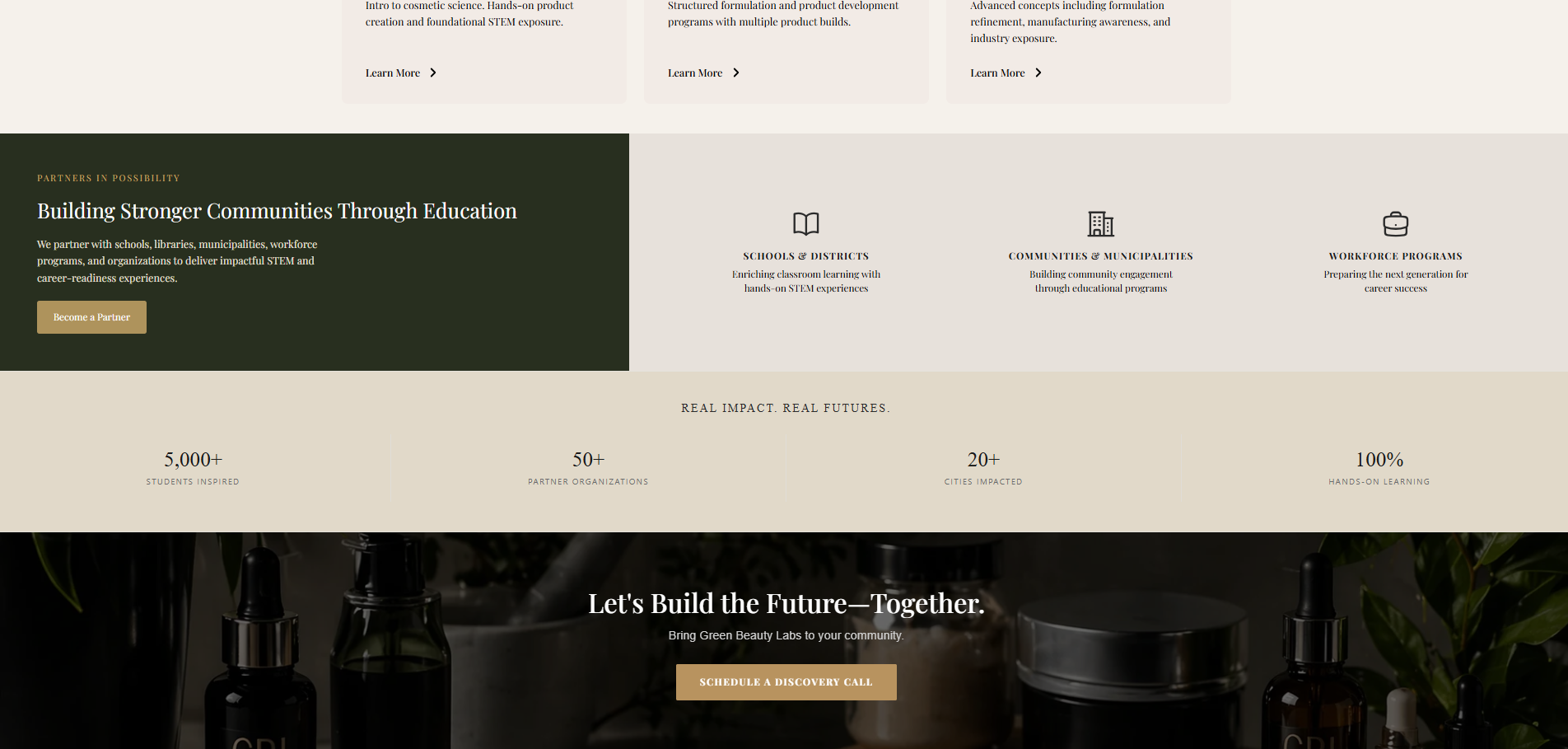 Green Beauty Labs community partnerships and impact webpage