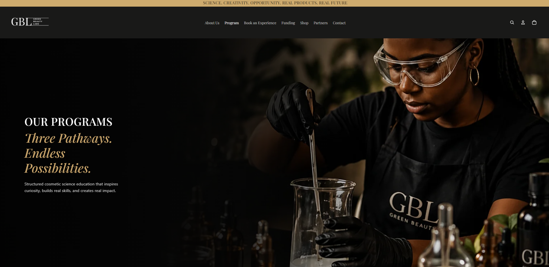 Green Beauty Labs programs overview webpage