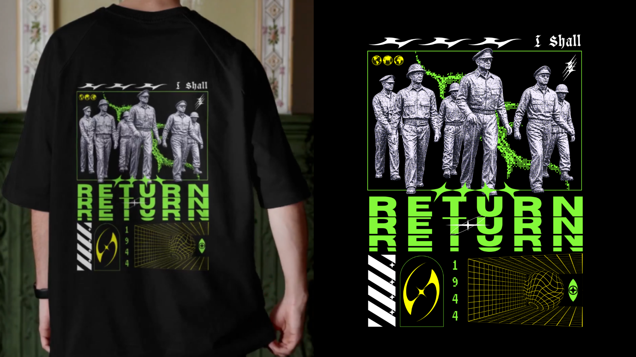 McArthur graphic tee design and apparel mockup