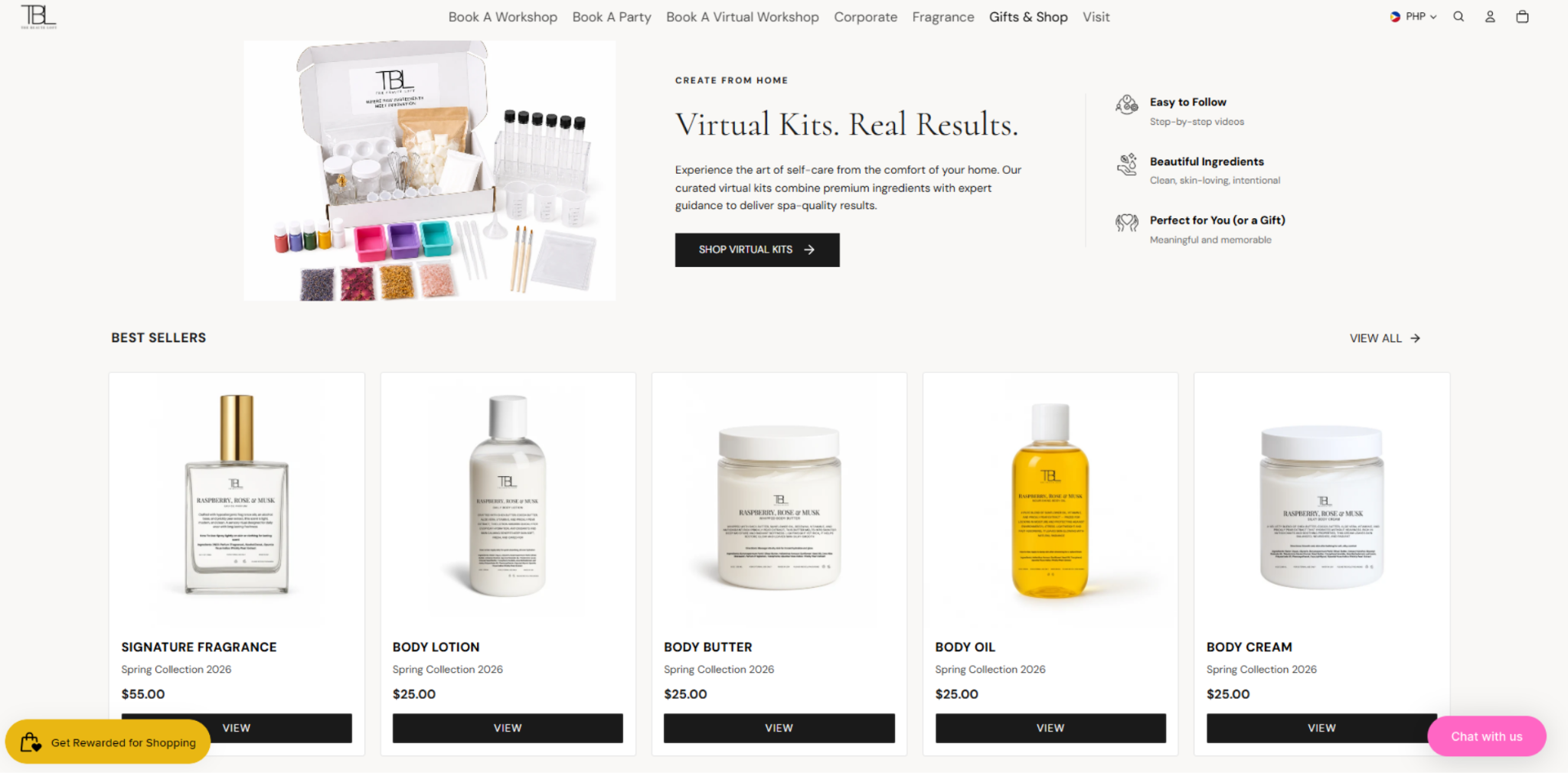 The Beaute Loft virtual kits and product listing webpage